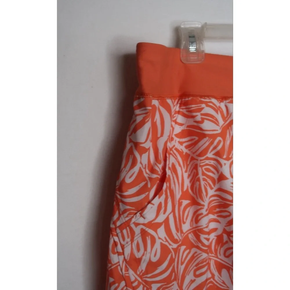 Lands' End Sun Shade UPF 50 Orange Mini Tropic Leaves Swim Board Shorts 18W NWOT